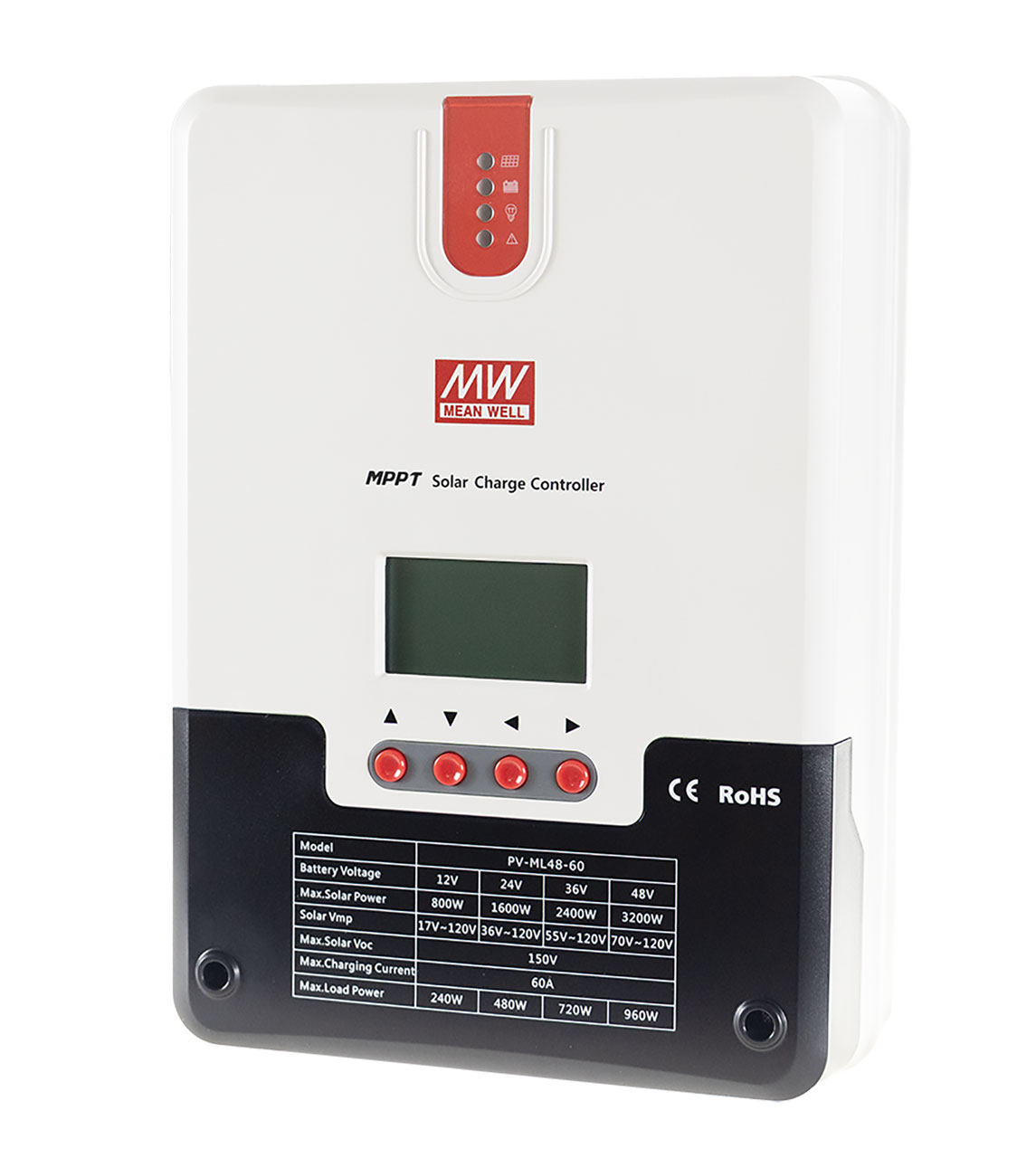 MPPT SOLAR CTRLR,OUT:12/24/36/48VDC@60A,SLA/LI-ION,IN:2-120V