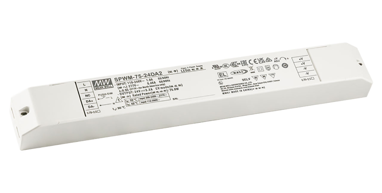 LED DRIVER,CV PWM,75W,12V@6.3A,100-305VAC,DALI-2 w/DT6 CTRL