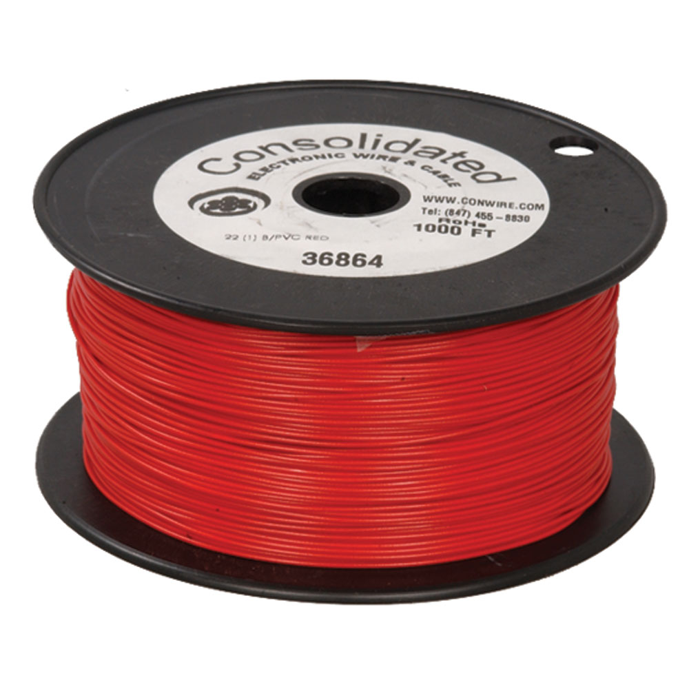 22 AWG Red Solid Tinned-Copper Hook-Up Wire 1000 Feet