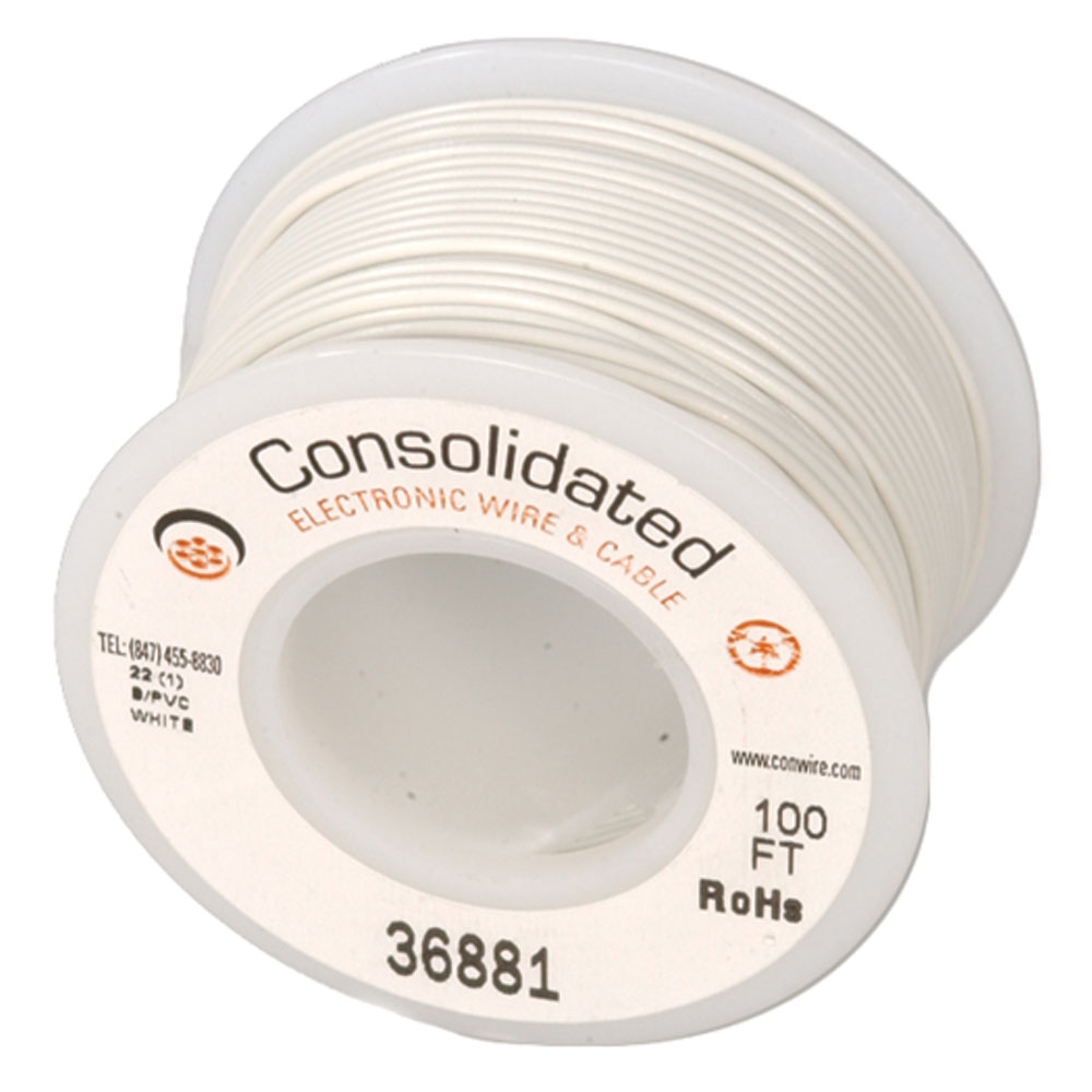 22 AWG White Solid Tinned-Copper Hook-Up Wire 100 Feet