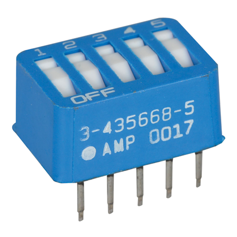 5 Position Flush Rocker DIP Switch On-Off SPST PC Pins 2.54mm Through Hole