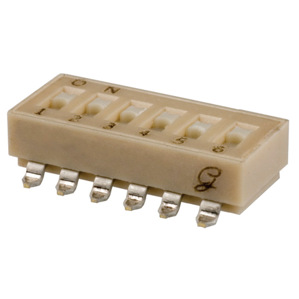 DIP Switch 6 Position On Off Single Pole 0.1 Amp @ 24 Volt Flush Slide